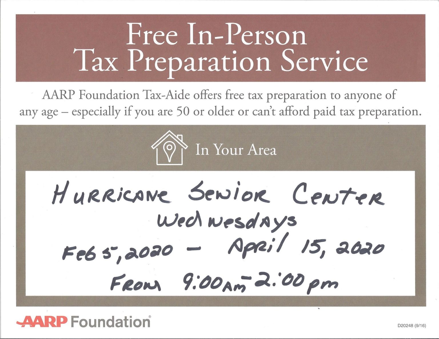 AARP Free InPerson Tax Preparation Service Hurricane Utah Senior